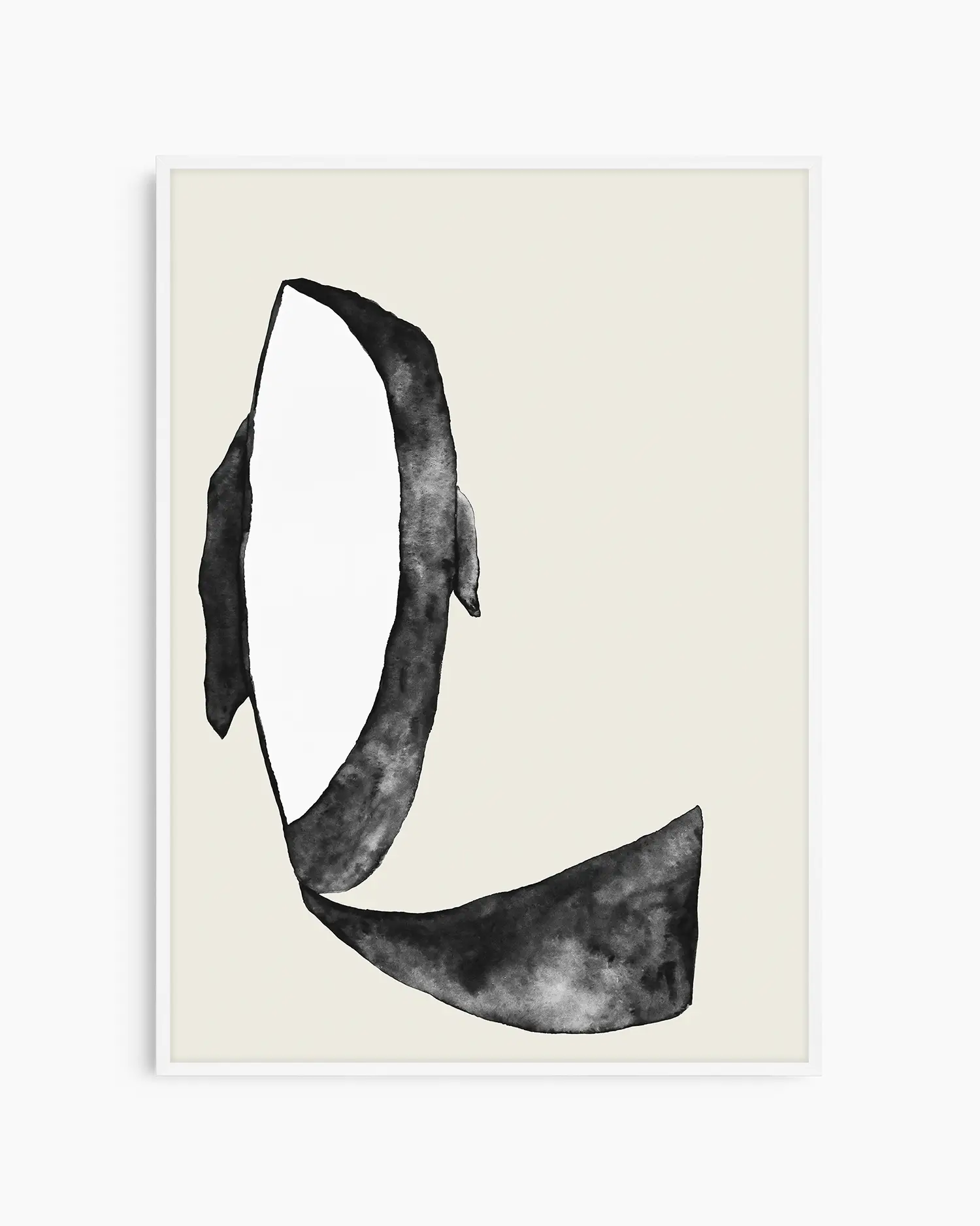 Children's poster of an orca on a beige background inside of a white frame