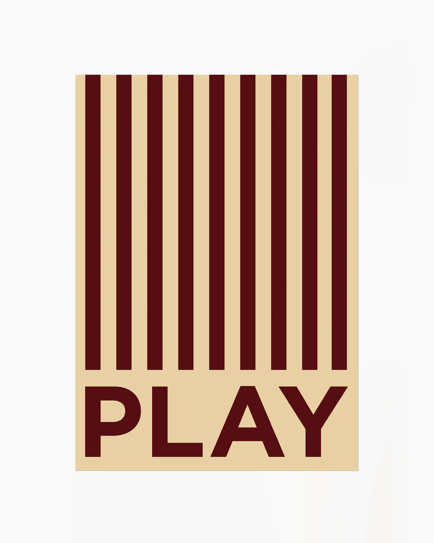 Beige nursery poster with brown stripes and the word 'PLAY' written on it