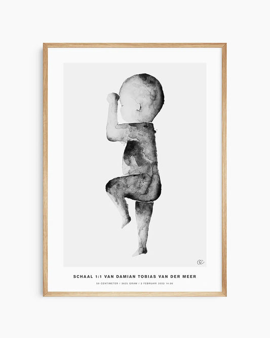 De Geboorteposter met een gedetailleerde baby-silhouet
