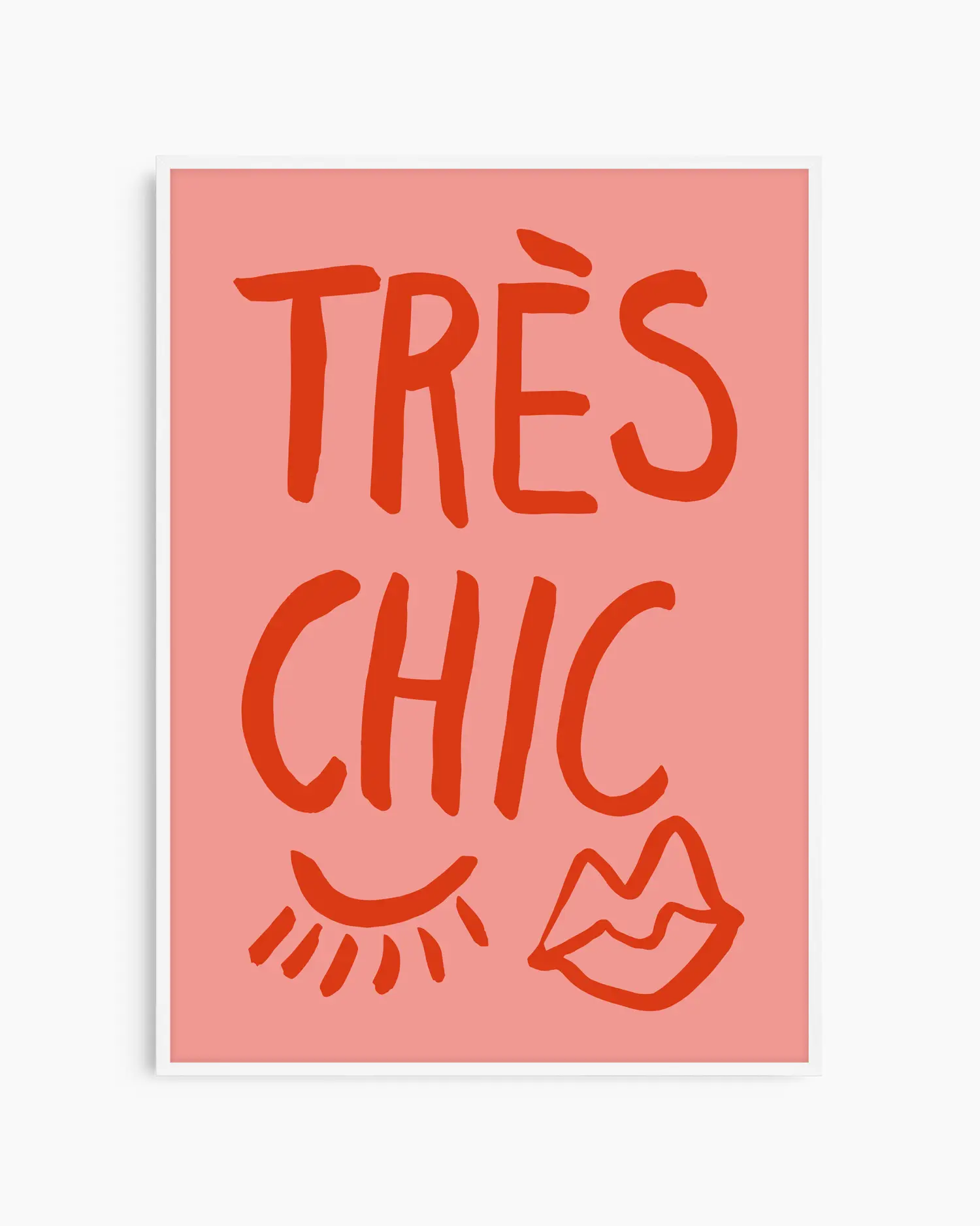 Warm, minimalist wall art in pastel red tones on a pastel red background, shown in a white frame.