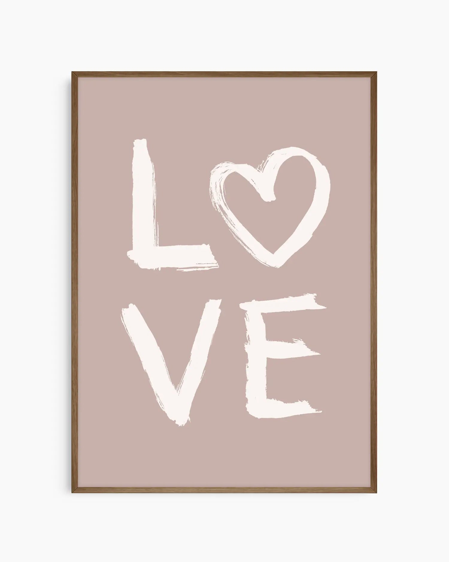 Framed artwork with 'LOVE' text on a beige background