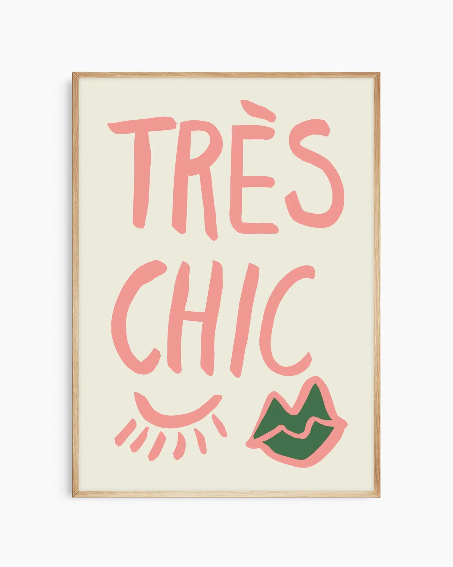 Framed artwork with 'Très Chic' text and decorative elements on a white background
