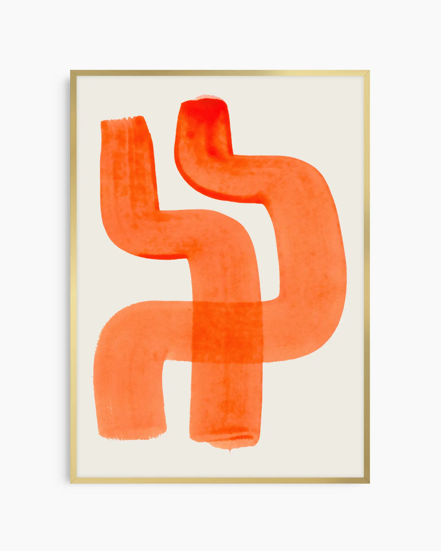 Framed abstract artwork with orange shapes on a white background