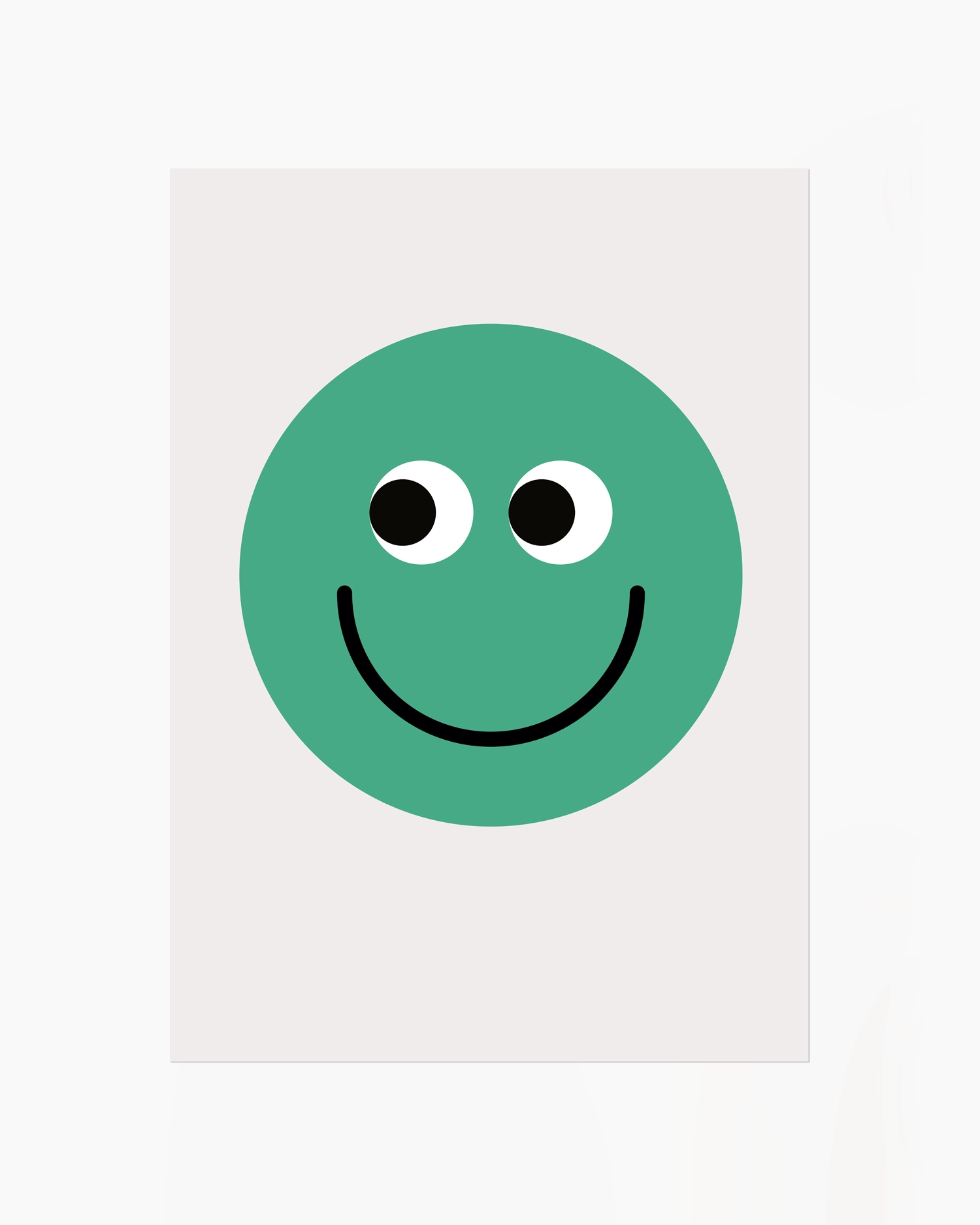 Green smiley face with black outline on a white background