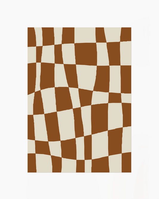 Checkered pattern with brown and beige squares on a white background
