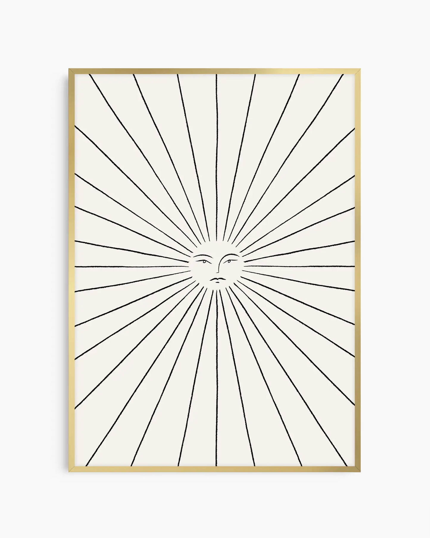 Framed artwork with black sunburst design on a white background