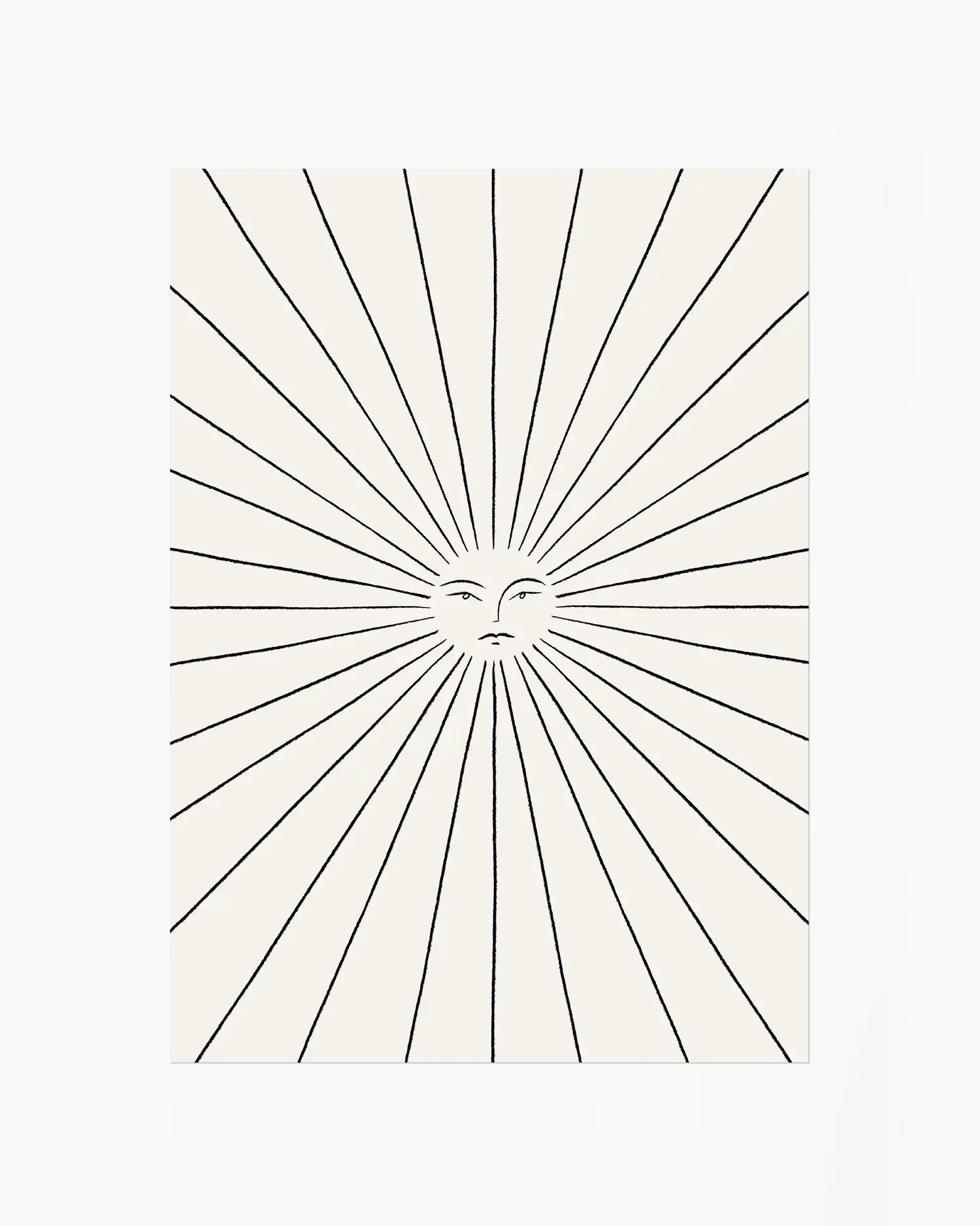 Black sunburst pattern with a central eye design on a white background