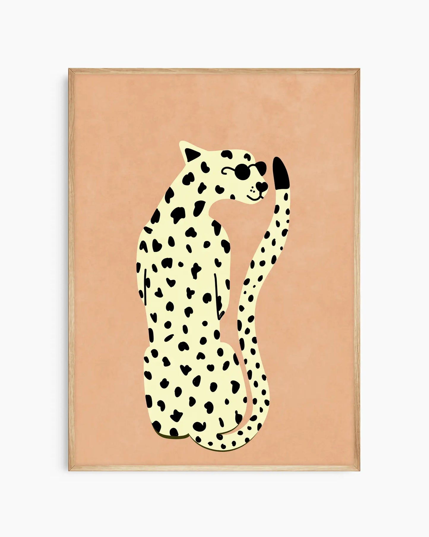 Framed artwork of a cheetah on a beige background