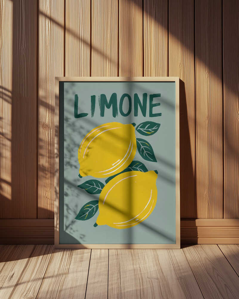 'Limone' poster against a wooden wall