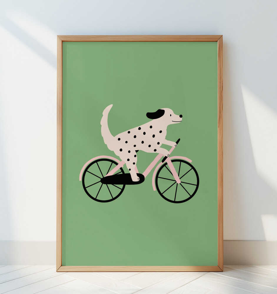 Dog Riding a Bicycle Poster