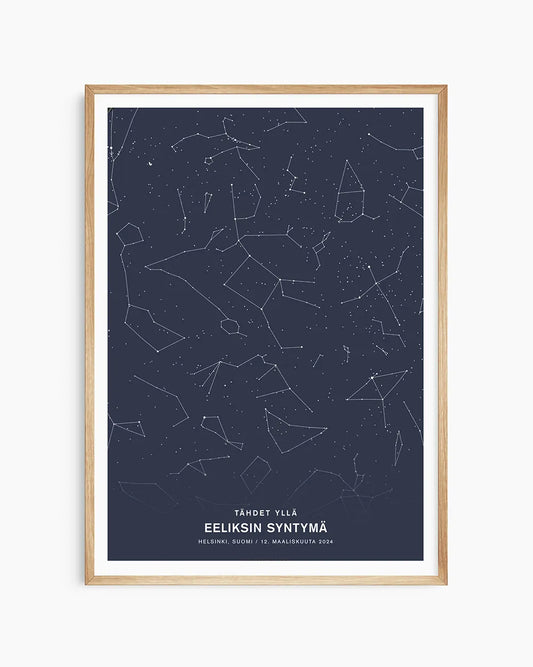 Tähtitaulu, joka esittää tähtitaivaan valitsemallasi päivämäärällä