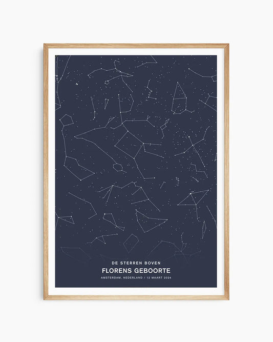 Sterrenposter die de sterrenstand op jouw bijzondere dag vastlegt