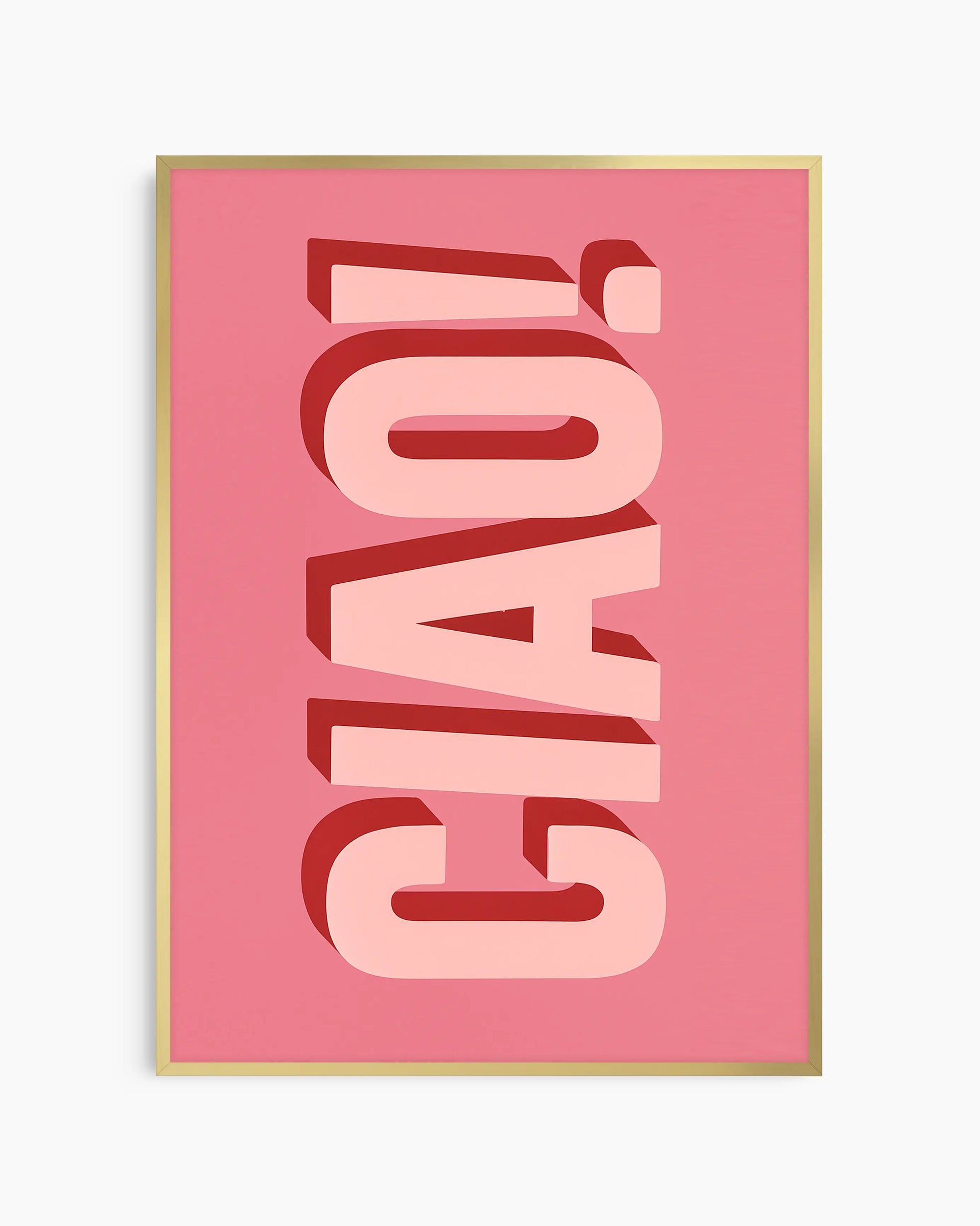 Children's poster with the text 'CIAO!' on a pink background framed in a golden frame.