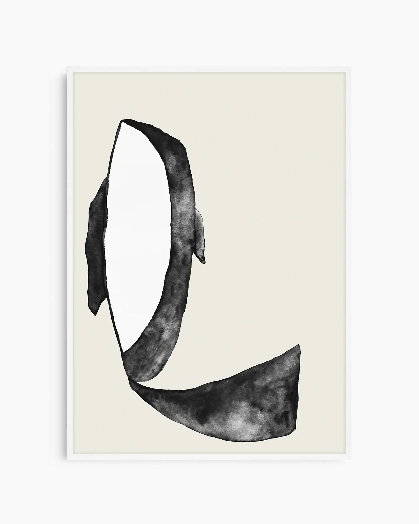 Children's poster of an orca on a beige background inside of a white frame