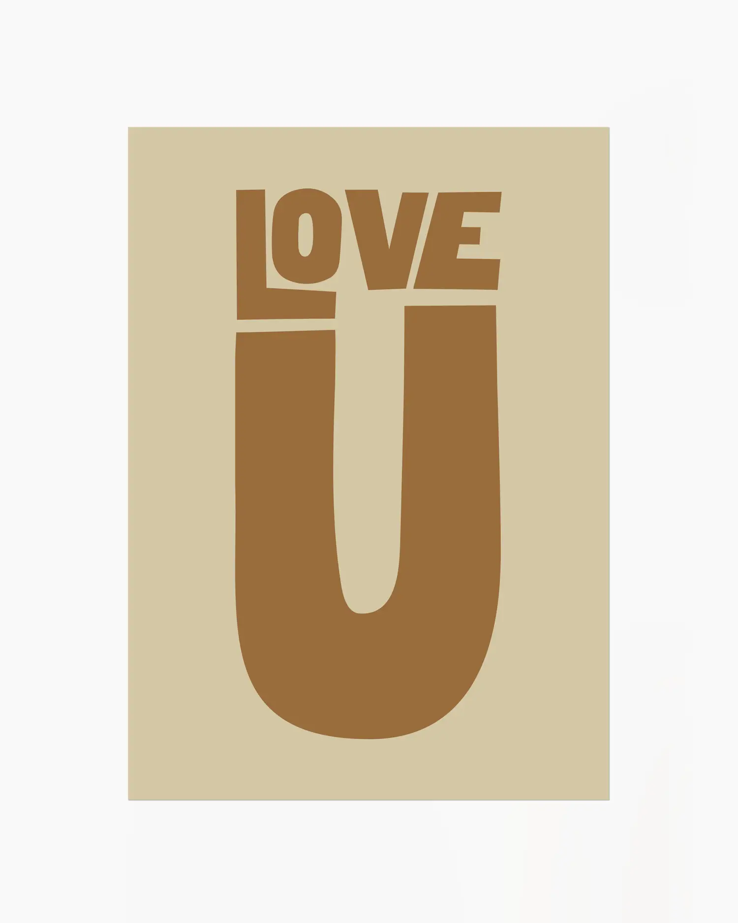 Beige nursery poster with 'LOVE U' text in brown on a beige background