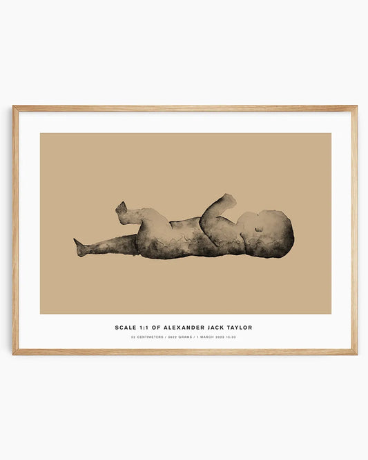 Modern birth art print with delicate and detailed baby illustration