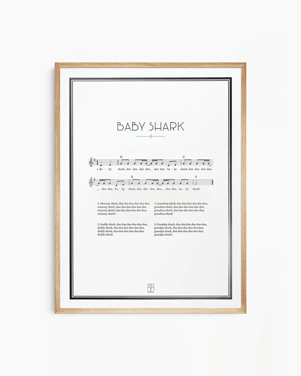 Baby shark poster white with black foil print