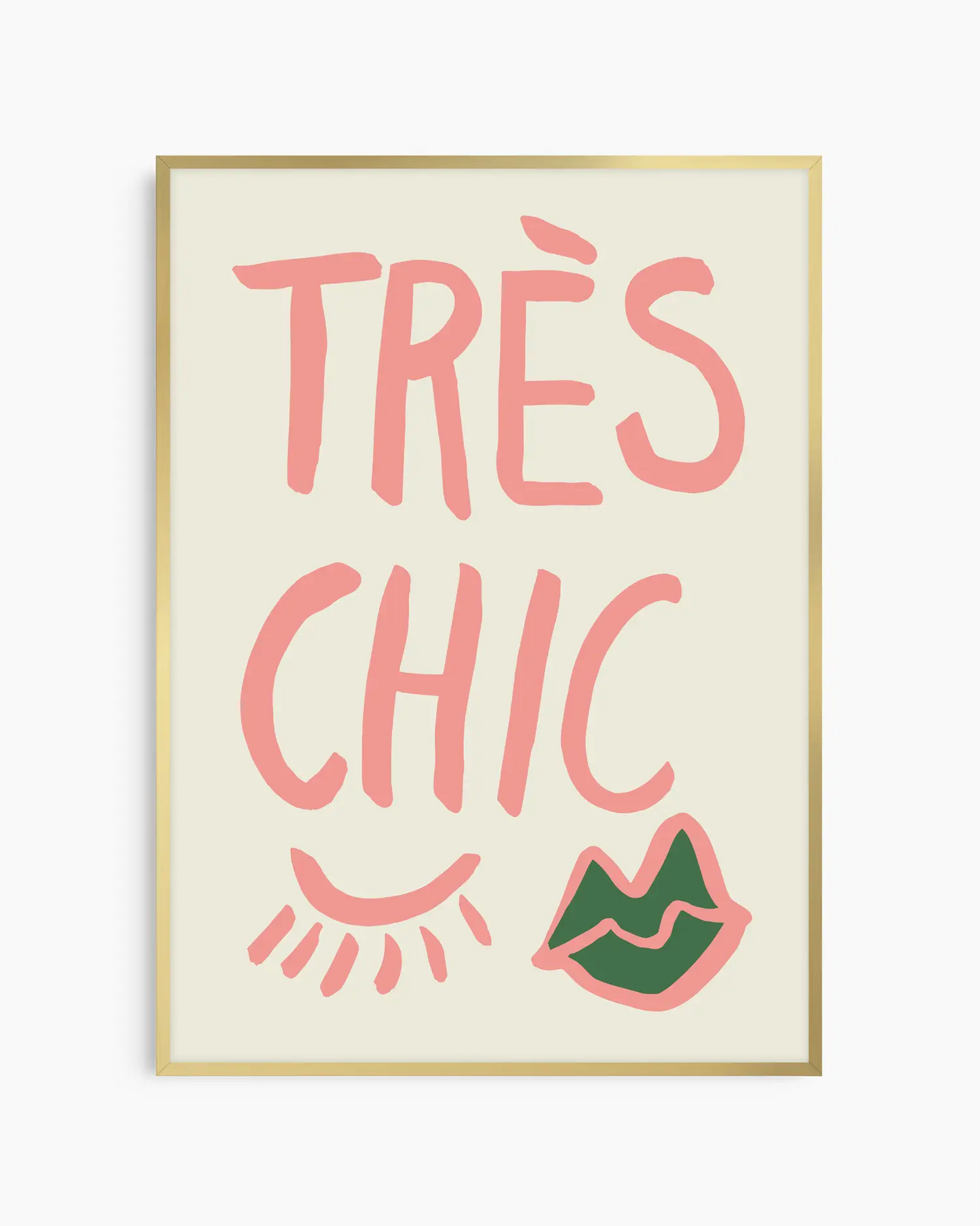 Framed artwork with 'Très Chic' text and decorative elements on a white background