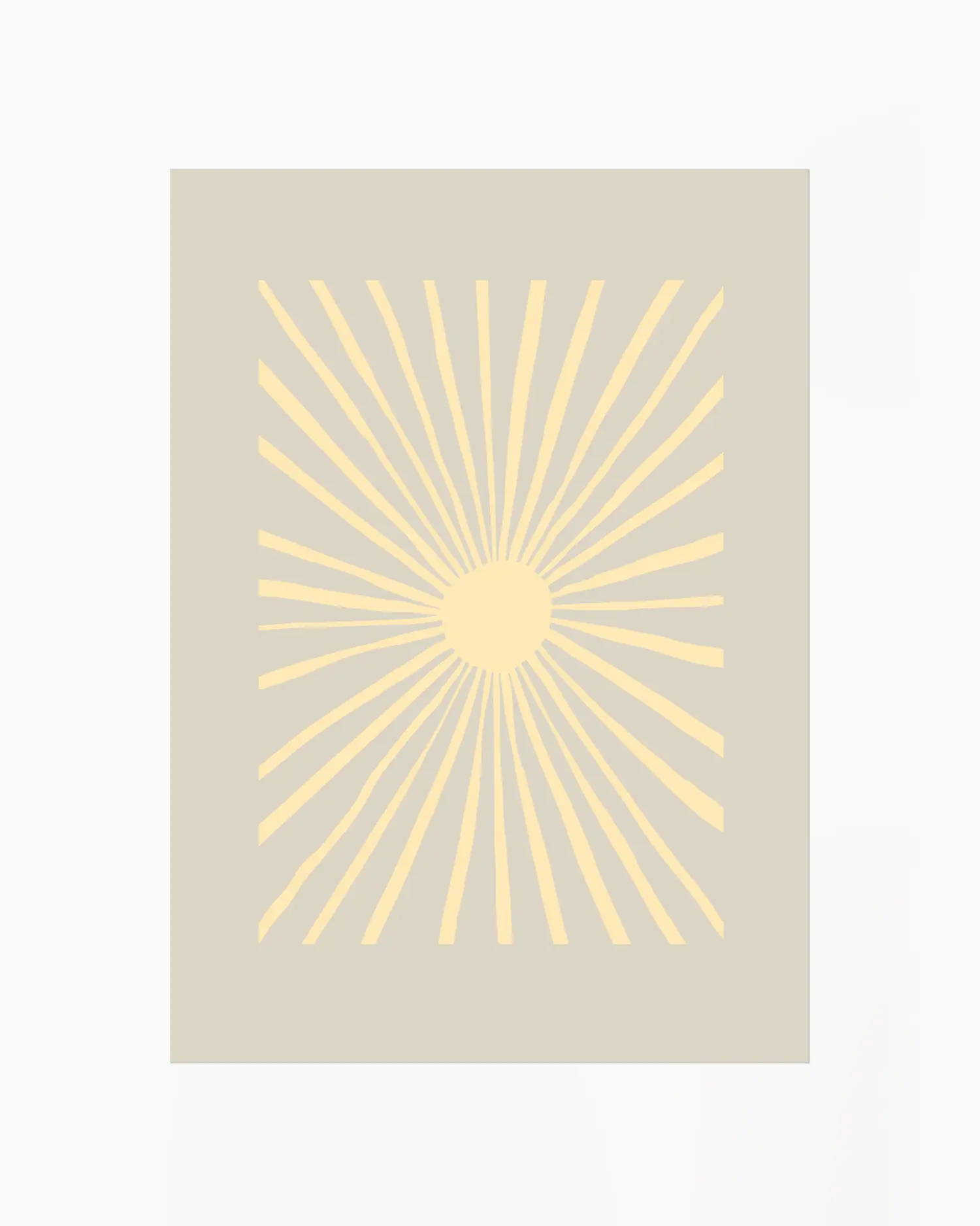 Beige rug with a yellow sunburst pattern on a beige background