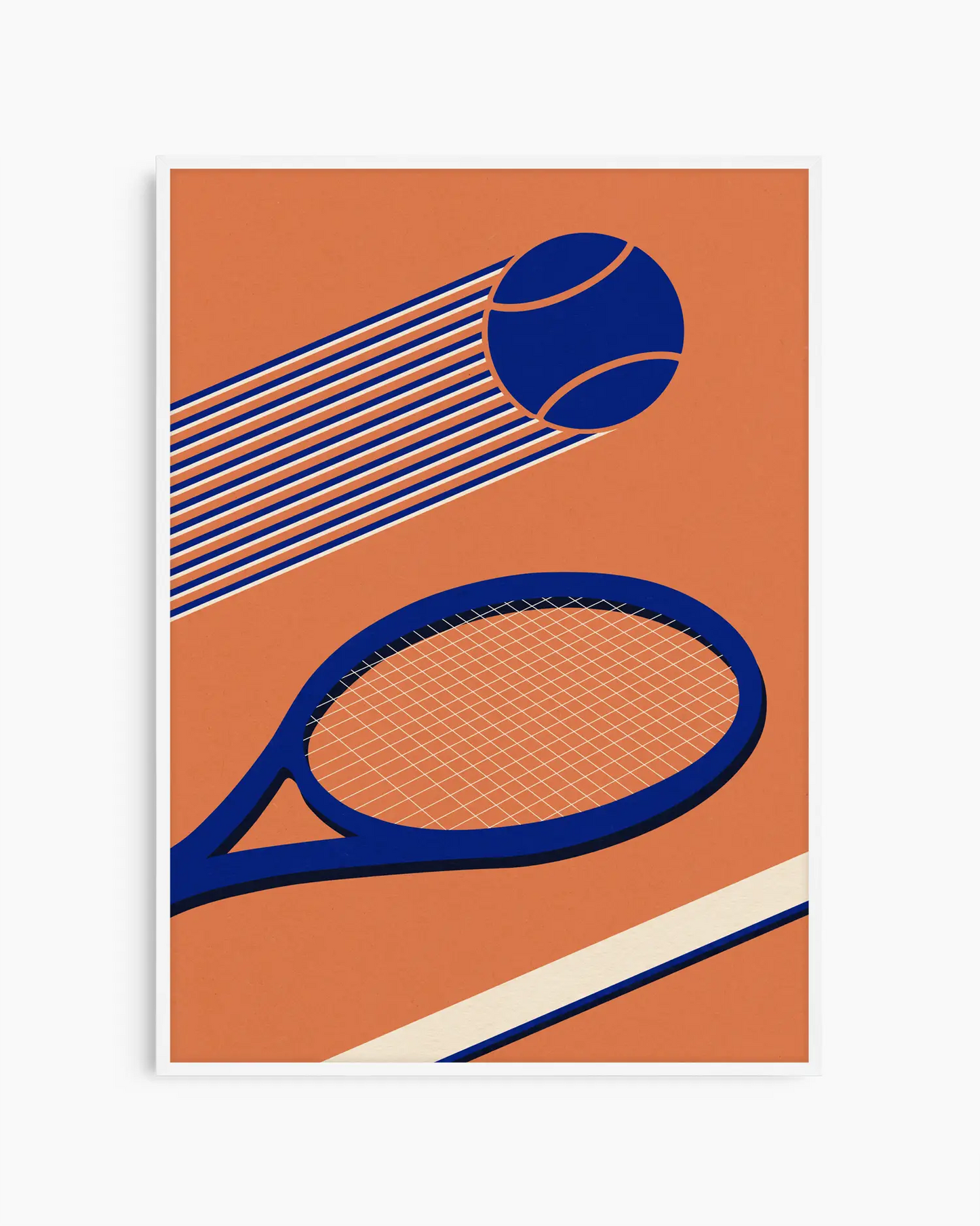 Tennis racket and ball design on an orange background