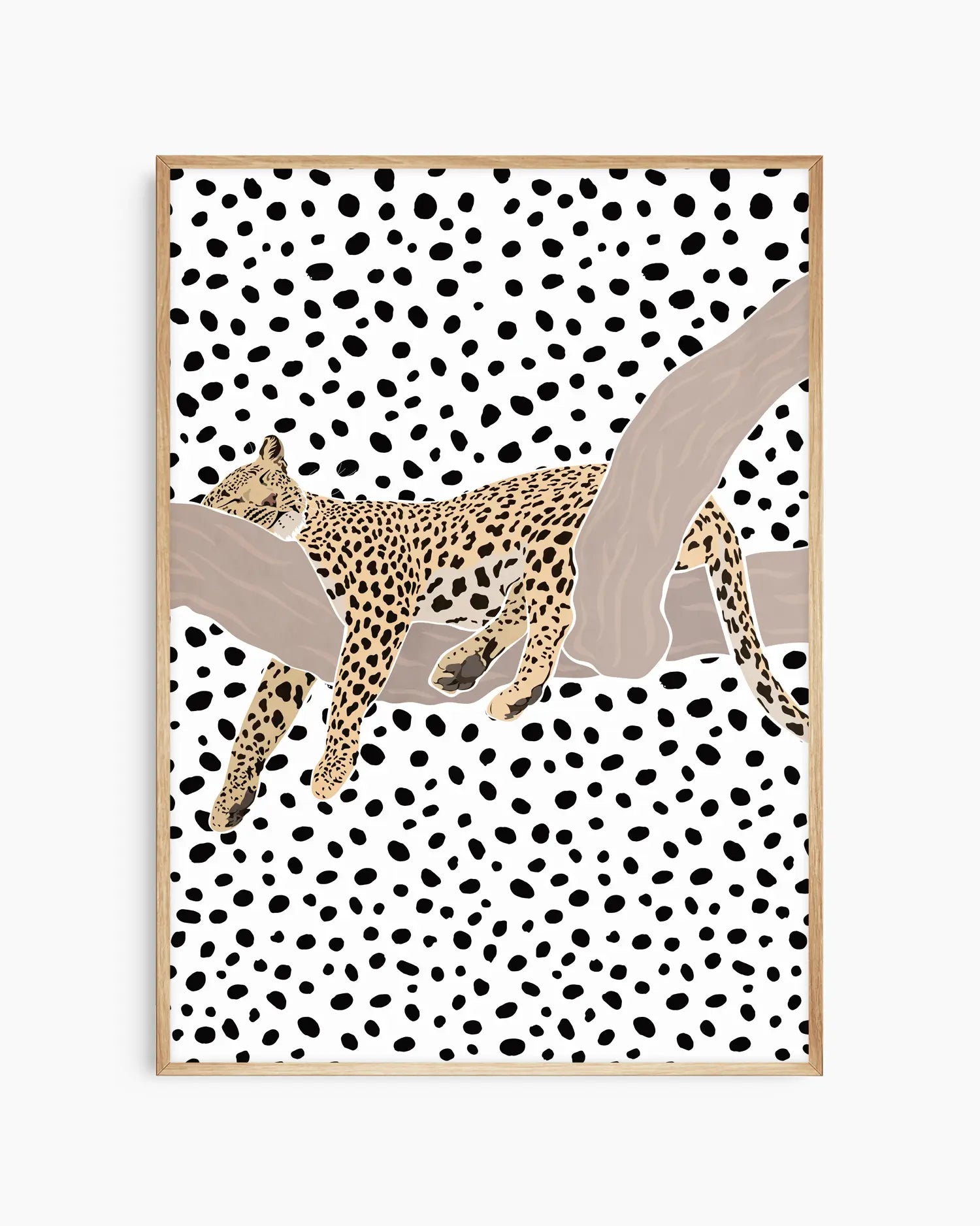 Framed artwork of a leopard on a spotted background
