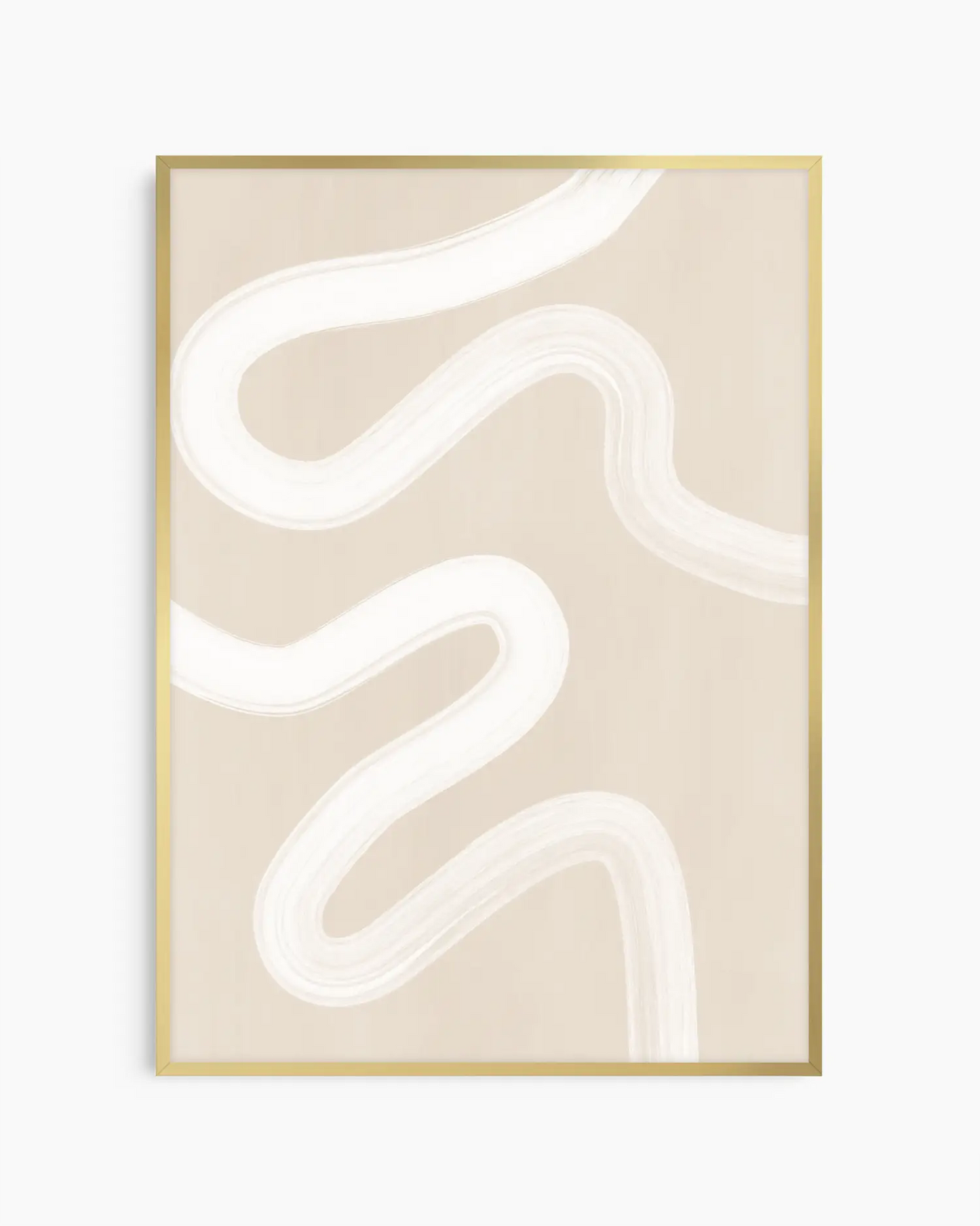 Framed abstract art print with wavy lines on a beige background