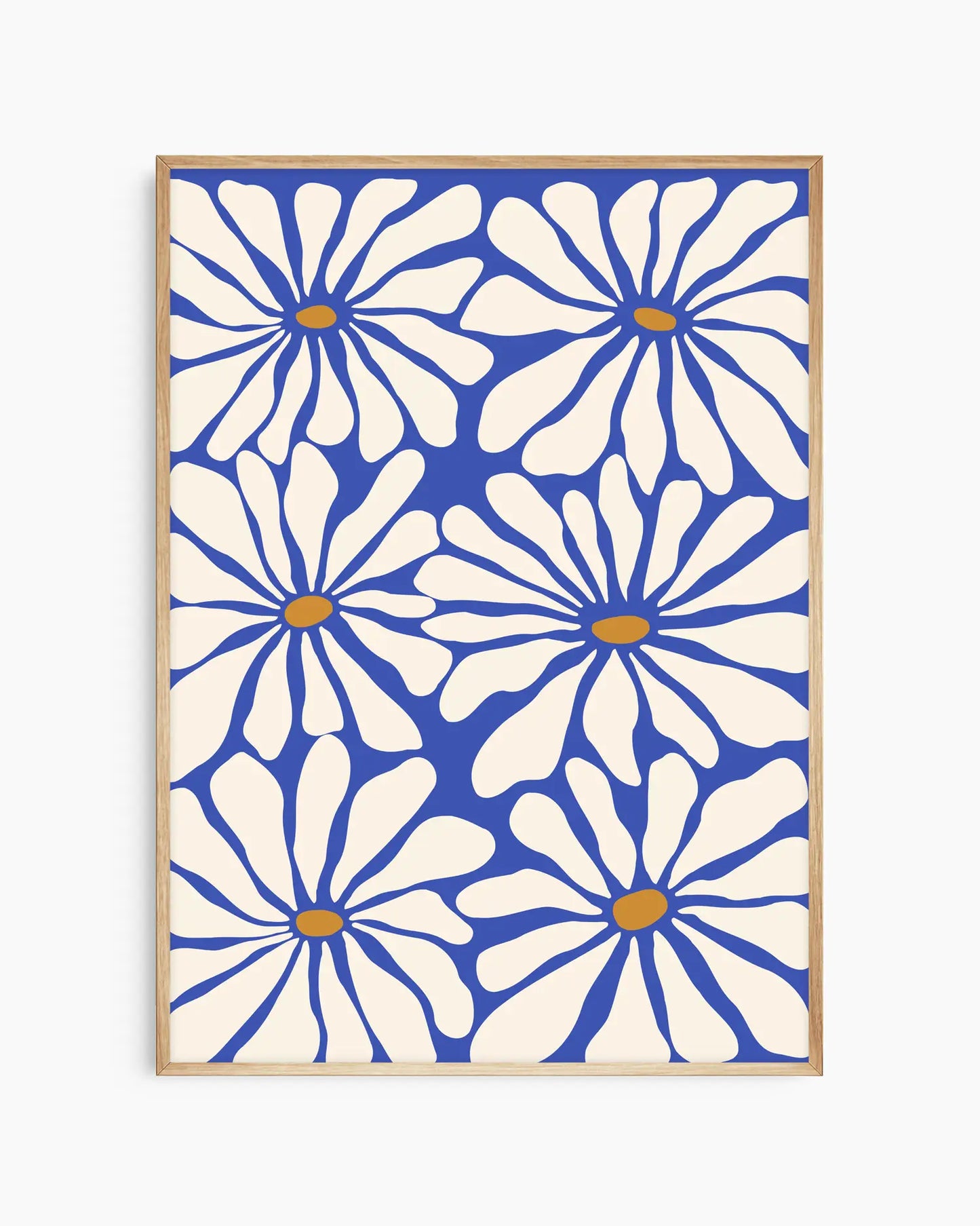 Framed artwork with blue and white floral pattern