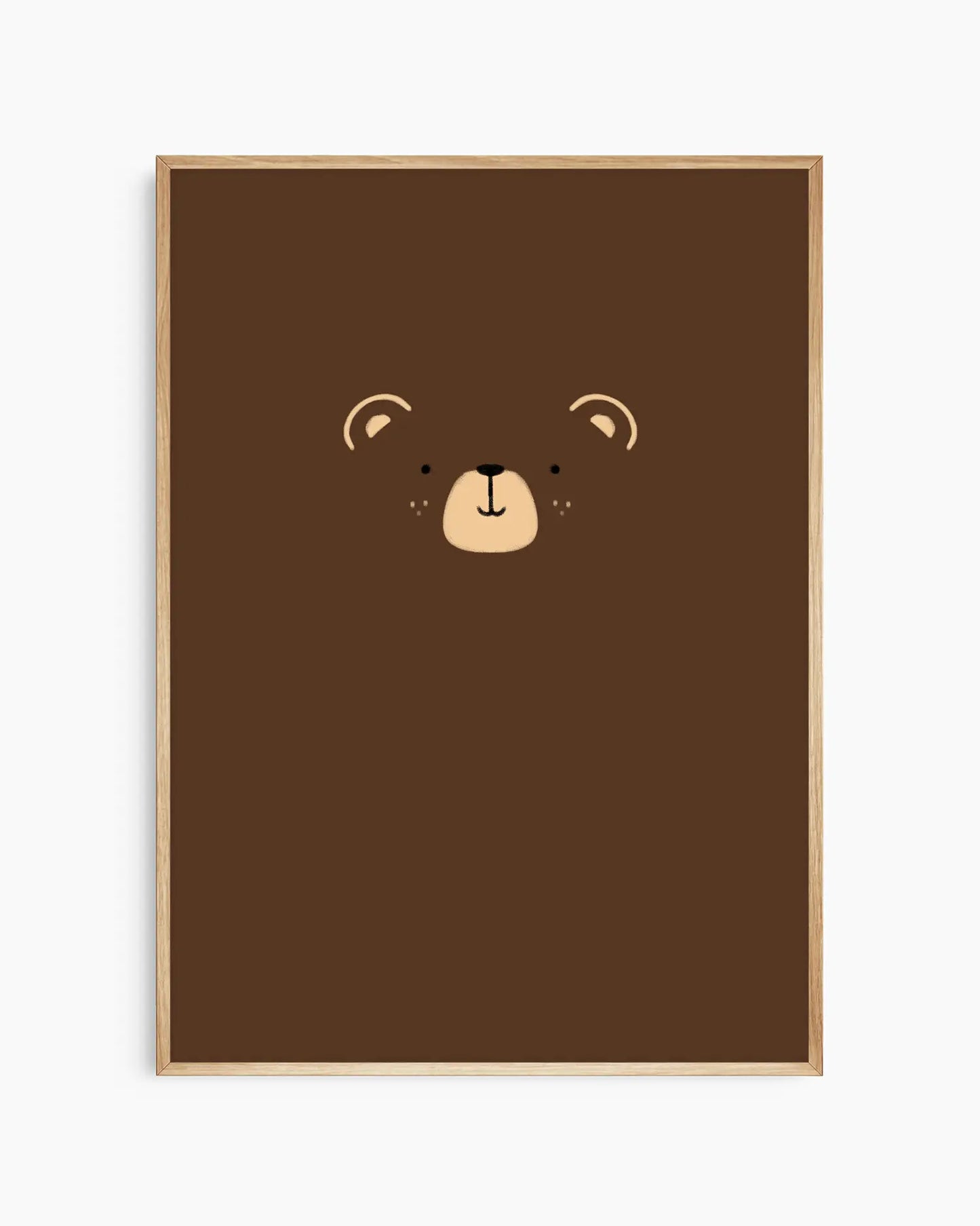 Framed poster with a bear face design on a brown background