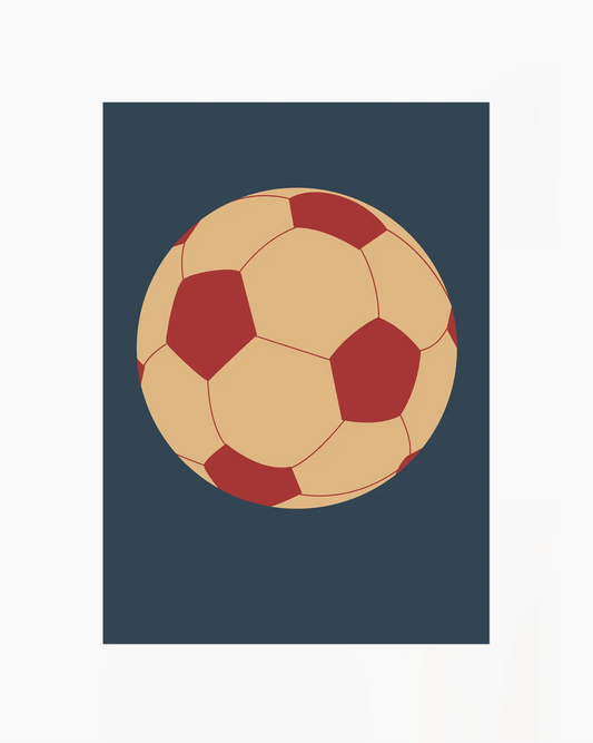 Soccer ball with red and beige pattern on a dark blue background