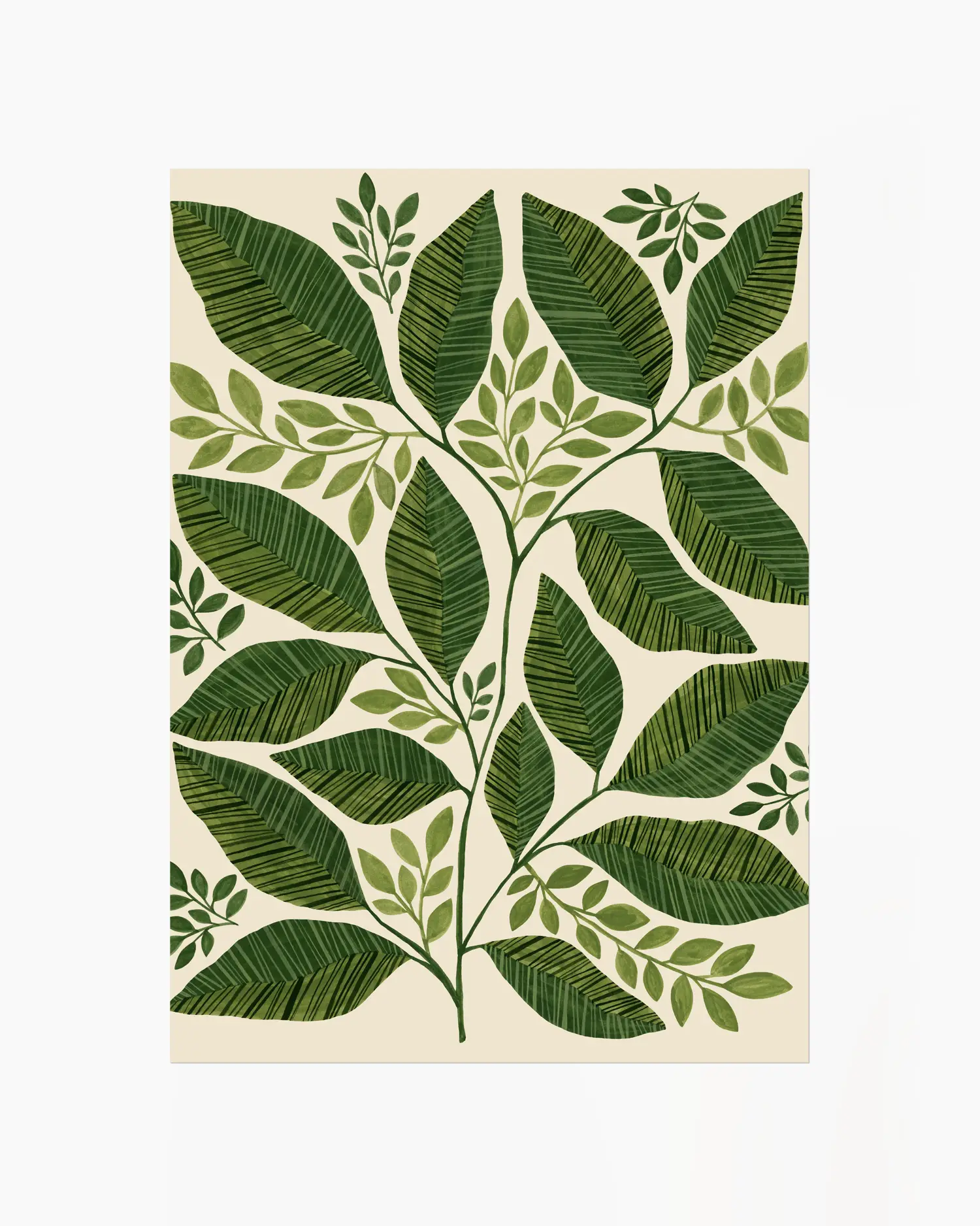 Pattern of green leaves on a beige background