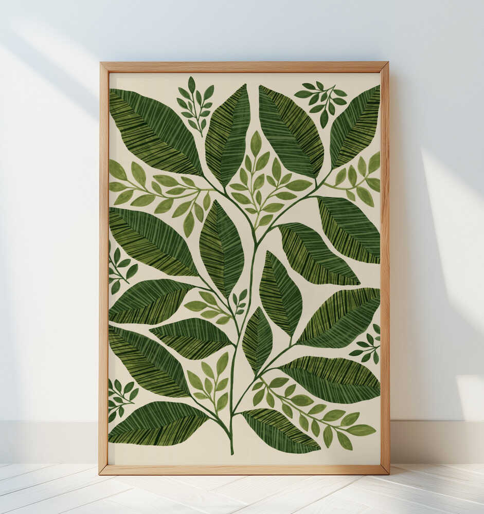 Striped Leaves Branch Poster